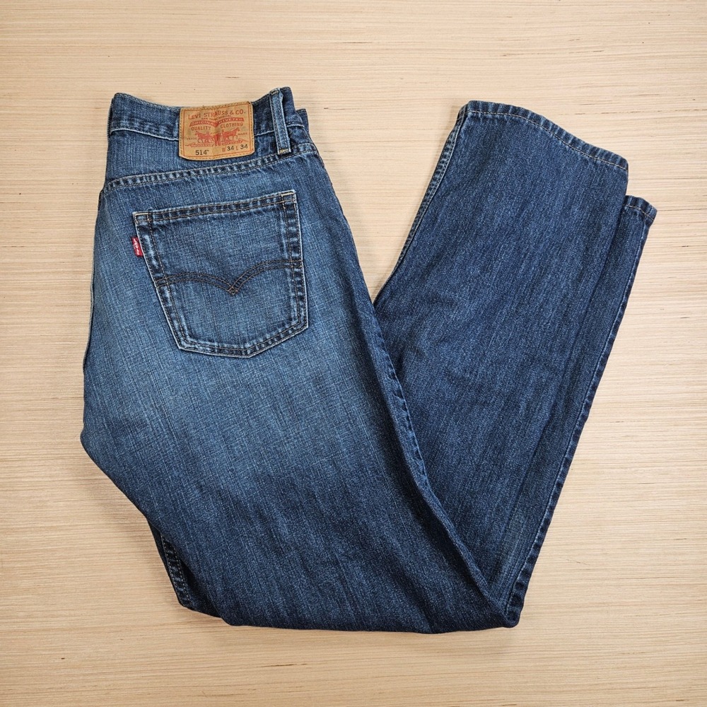 Y2K Levi's 514 Slim Straight Jeans Mens 34x34 Blue Denim Cotton Casual‎ Classic